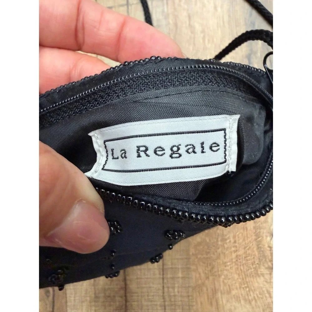 La Regale Black Beaded Fringe Evening Crossbody Bag Vintage Formal Clutch